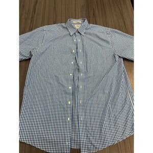 L.L. Bean Men's Wrinkle Resistant Shirt Blue White Gingham Check L Tall Cotton
